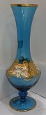 Váza bledě modré sklo malovaná smalt zlato STO 472