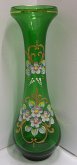 Váza zelené sklo malovaná kvítky úzká TF 76
