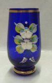 Váza miniatura sklo úzká malovaná modrá s květy...