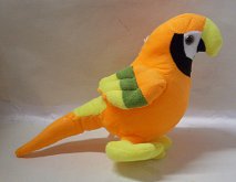 Papoušek plyšový zvukový 30 cm ORANŽOVÝ