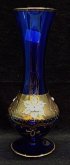 Váza smaltovaná skleněná modrá zlacená výška 21...