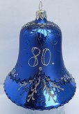 Zvonek jubilejní skleněný 80 modrý zlacený průh...