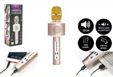 Mikrofon karaoke Bluetooth zlatý na baterie s U...