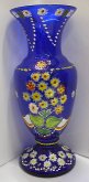 Váza pestrá skleněná modrá ručně malovaná kytky...