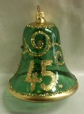 Zvonek jubilejní skleněný 45 zelený zlacený prů...