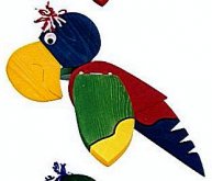 Papoušek dřevěný velký pohyblivý závěsný