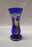 Váza skleněná miniatura malovaná modrá zužená s květy zlacená TF 210