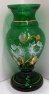 Váza zelené sklo bile malovaná amfora zlacená STOS 57
