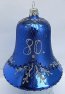 Zvonek jubilejní skleněný 80 modrý zlacený průhledný