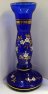 Váza svícen malovaný modrý skleněný široký podstavec STO 474