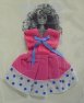 Obleček šatičky pro panenku Barbie růžovo bilý s modrými puntiky