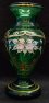 Váza skleněná zelená smaltovaná baňatá STO 338