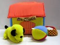 Pejsek zvukový s pelíškem a boudou didaktická textilní hračka pro nejmenší děti od 0 let