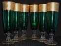 Sklenice odlivky zlacené hroznové víno sada 6 kusů na šampus zelené STO 152
