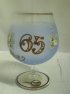 Jubilejní číše vyročka skleněná brandy smaltovaná zlacená malovaná s číslem 65 modrá